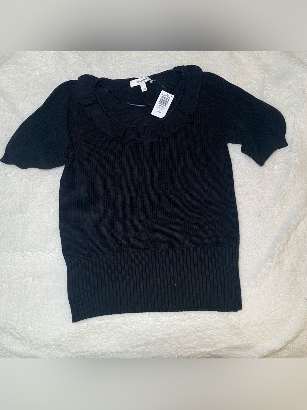 Black Ruffle Neck Knit Top